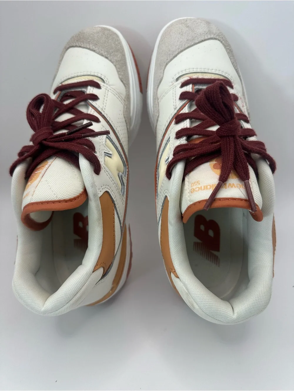 New Balance 550 White Tan & Burgundy Lace-Up Sneakers - Picture 6 of 9